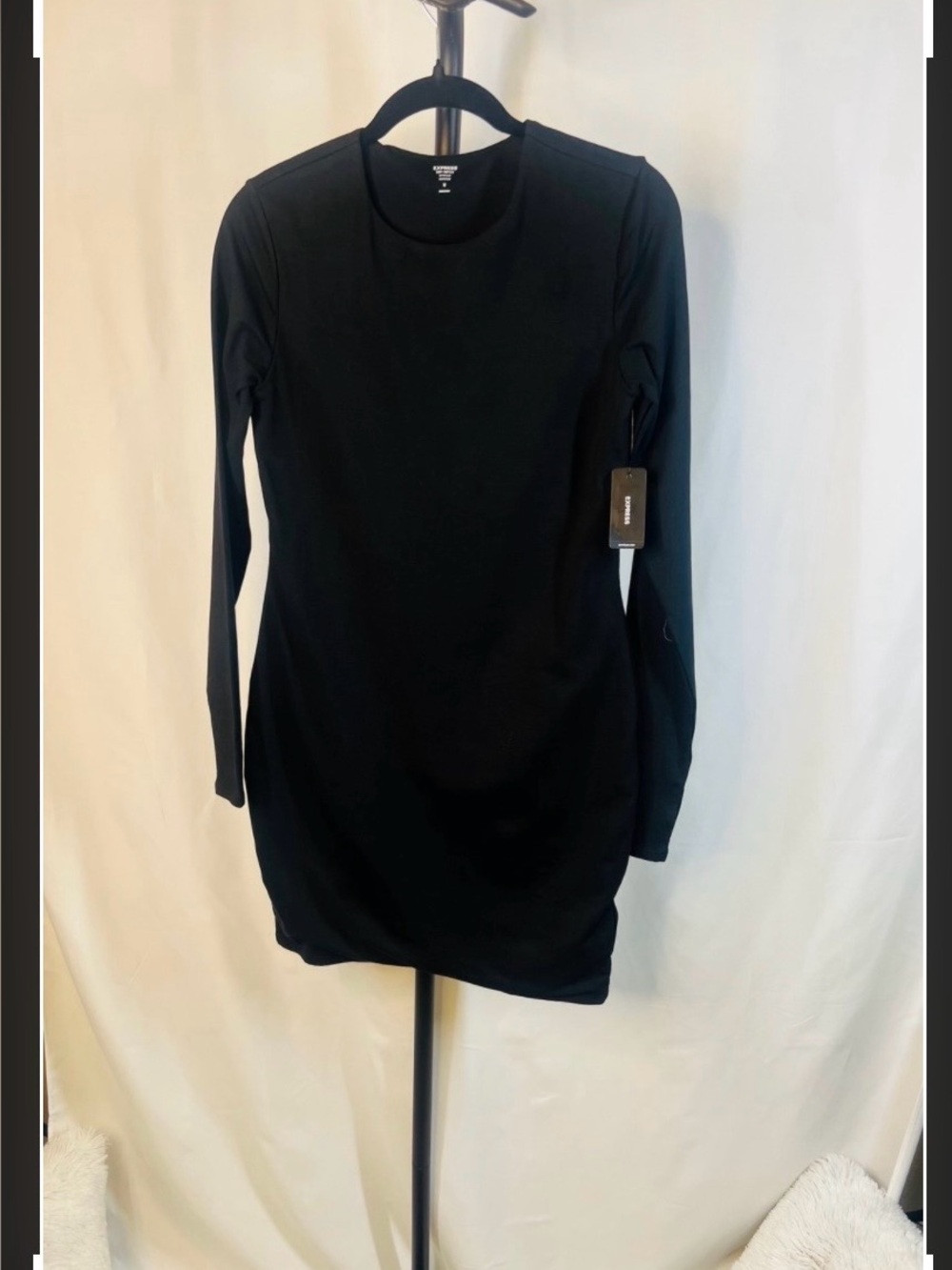Express Body Contour Classic Long-Sleeve Black Women's Dress.